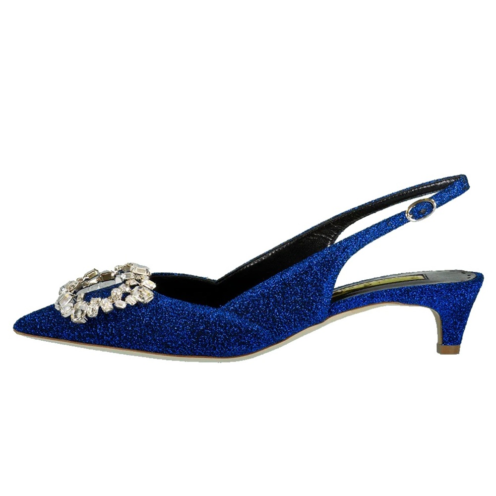 Rupert Sanderson Misty Crystal Lurex Slingback In Lapis Size 6.5